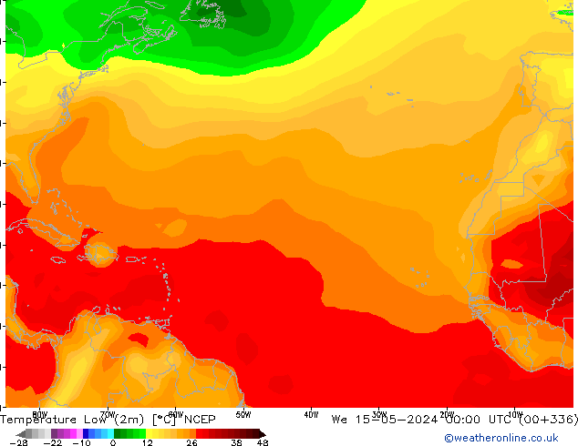 Min. Temperatura (2m) NCEP śro. 15.05.2024 00 UTC