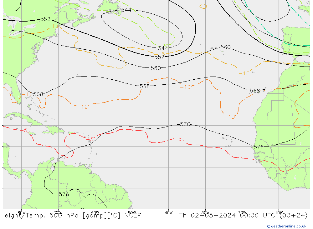 Height/Temp. 500 hPa NCEP Th 02.05.2024 00 UTC