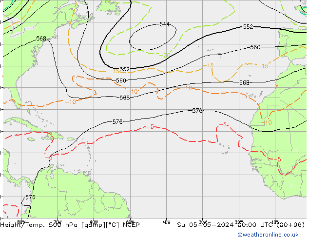 Yükseklik/Sıc. 500 hPa NCEP Paz 05.05.2024 00 UTC