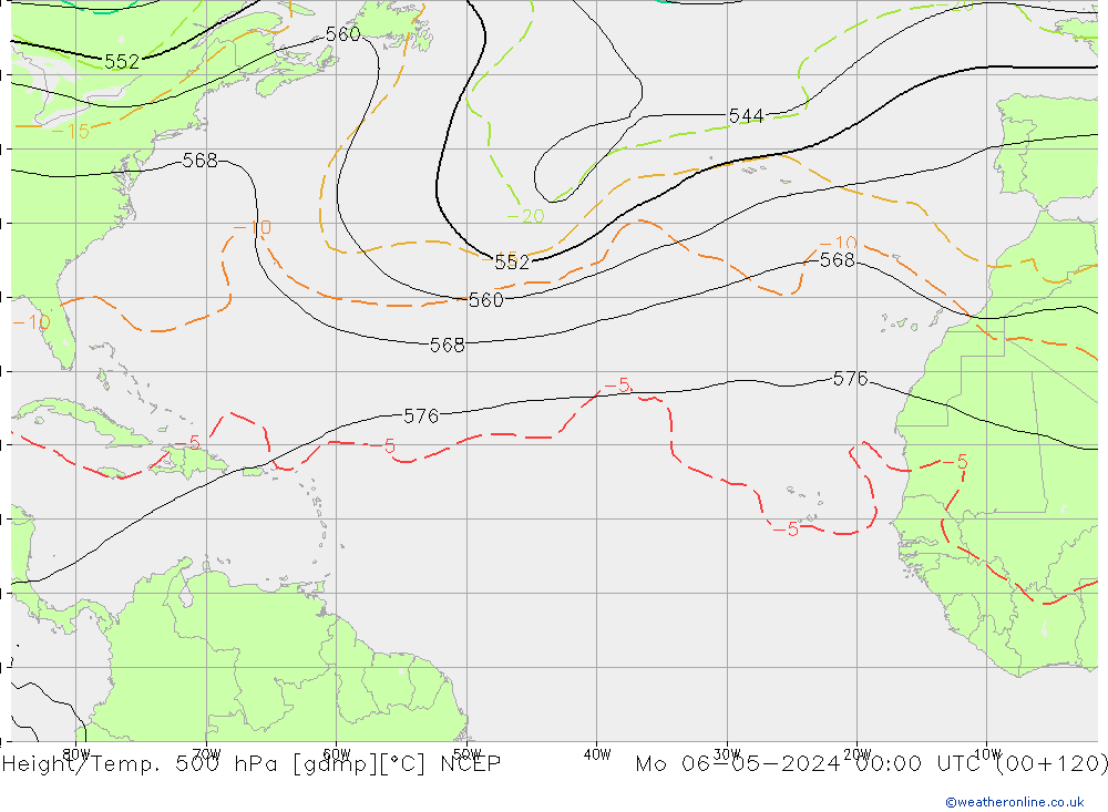 Hoogte/Temp. 500 hPa NCEP ma 06.05.2024 00 UTC