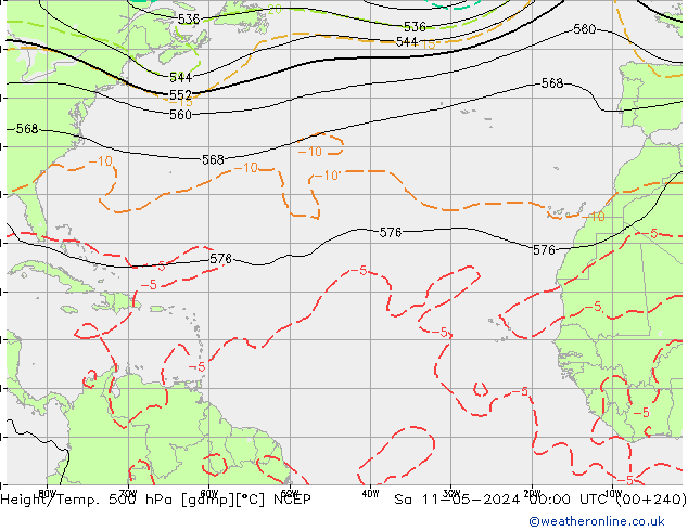 Height/Temp. 500 hPa NCEP sab 11.05.2024 00 UTC