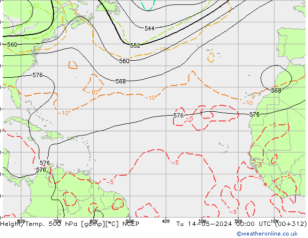 Height/Temp. 500 hPa NCEP Tu 14.05.2024 00 UTC