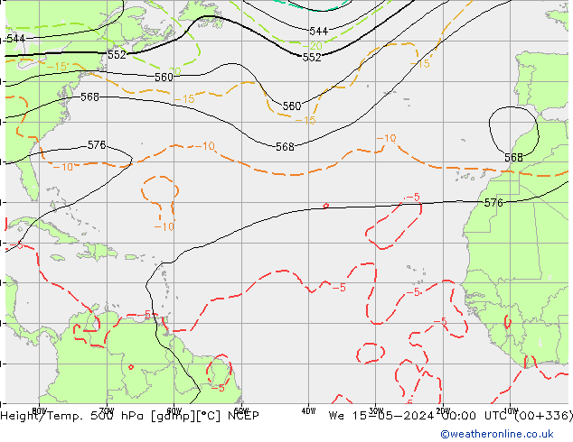 Height/Temp. 500 гПа NCEP ср 15.05.2024 00 UTC