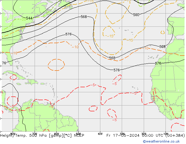 Height/Temp. 500 гПа NCEP пт 17.05.2024 00 UTC