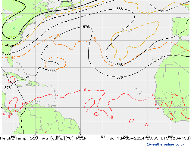 Height/Temp. 500 hPa NCEP Sa 18.05.2024 00 UTC