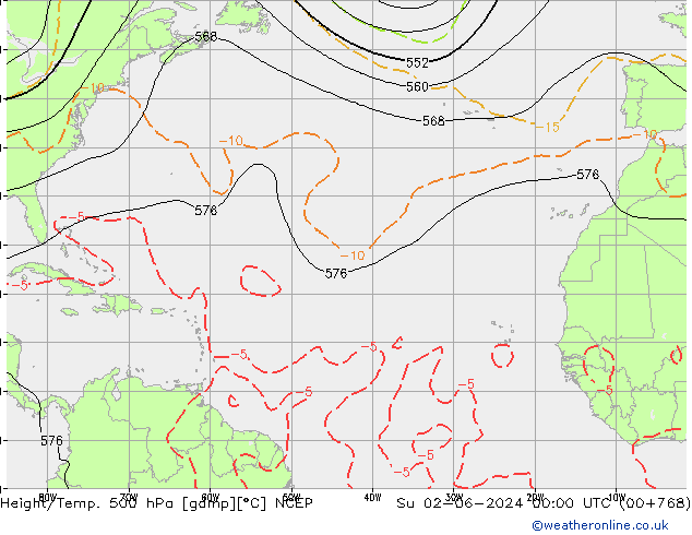 Height/Temp. 500 hPa NCEP Su 02.06.2024 00 UTC