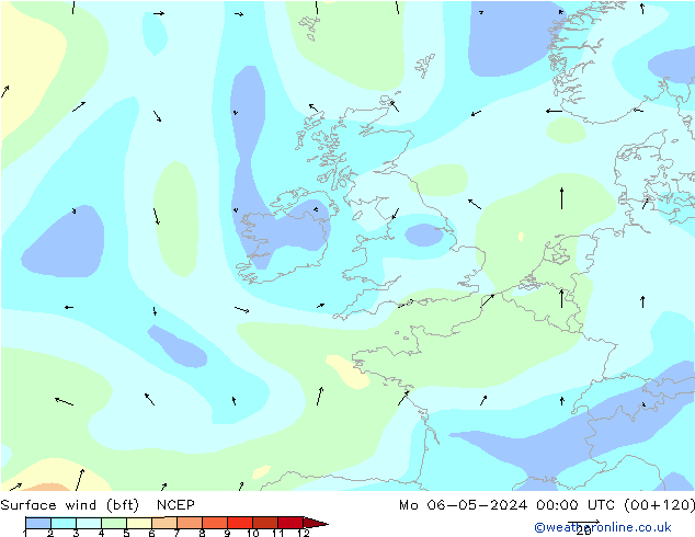 Wind 10 m (bft) NCEP ma 06.05.2024 00 UTC