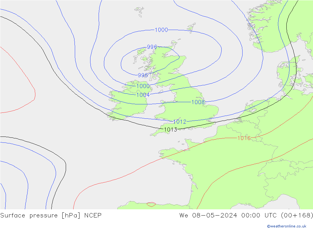 Luchtdruk (Grond) NCEP wo 08.05.2024 00 UTC