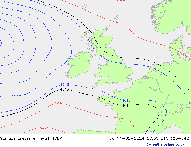 Pressione al suolo NCEP sab 11.05.2024 00 UTC