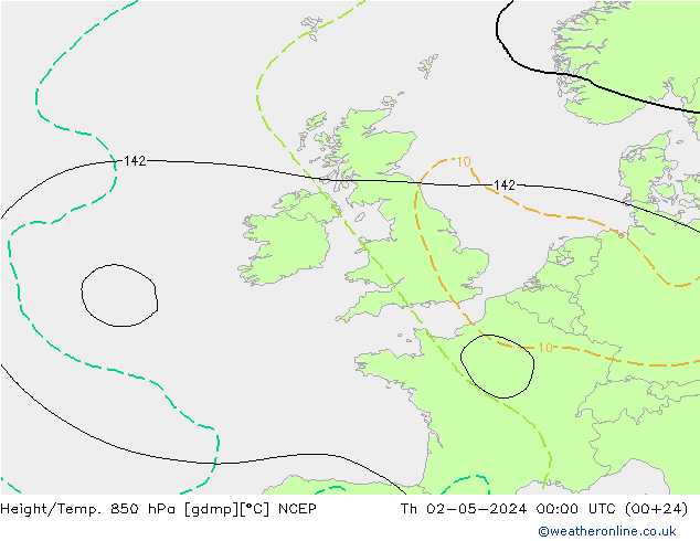 Height/Temp. 850 гПа NCEP чт 02.05.2024 00 UTC