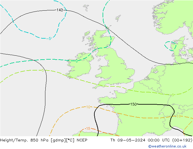 Height/Temp. 850 hPa NCEP gio 09.05.2024 00 UTC