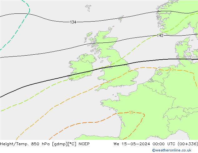 Géop./Temp. 850 hPa NCEP mer 15.05.2024 00 UTC