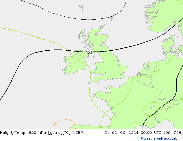 Yükseklik/Sıc. 850 hPa NCEP Paz 02.06.2024 00 UTC