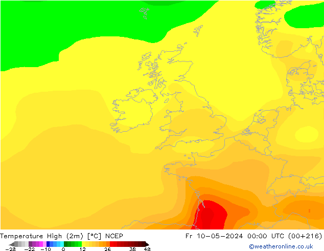 Maksimum Değer (2m) NCEP Cu 10.05.2024 00 UTC