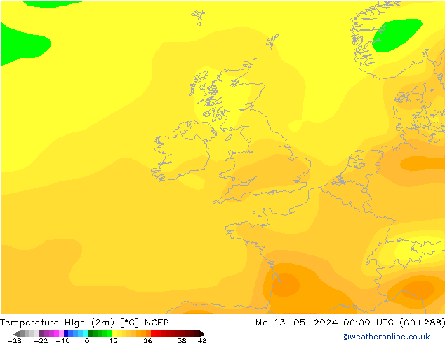 Temperature High (2m) NCEP Mo 13.05.2024 00 UTC