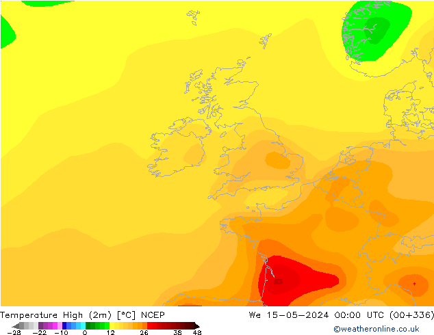 temperatura máx. (2m) NCEP Qua 15.05.2024 00 UTC