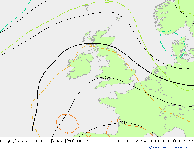 Géop./Temp. 500 hPa NCEP jeu 09.05.2024 00 UTC