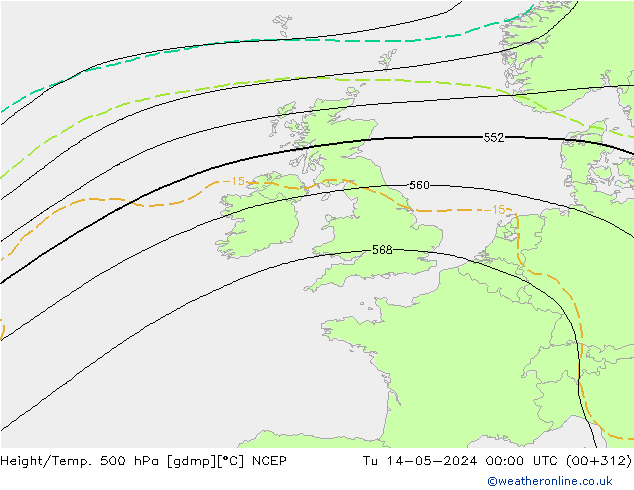 Height/Temp. 500 hPa NCEP Tu 14.05.2024 00 UTC