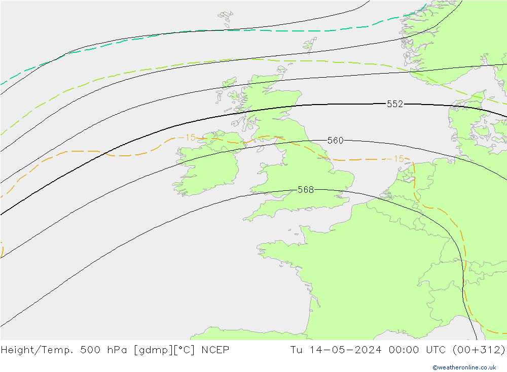 Height/Temp. 500 гПа NCEP вт 14.05.2024 00 UTC