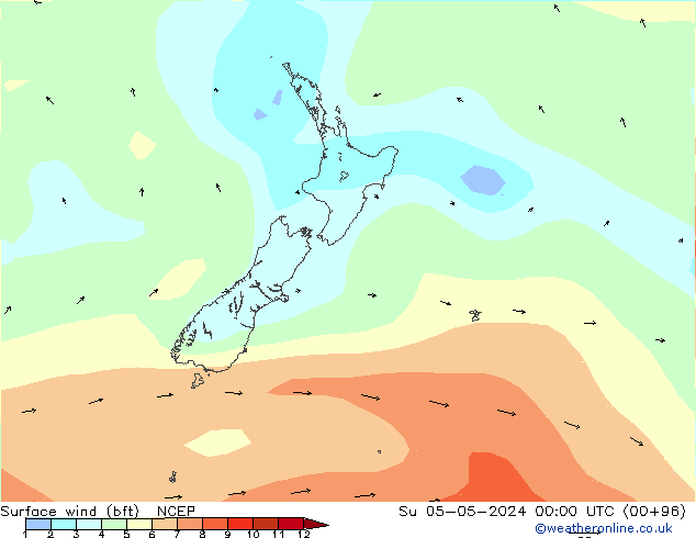 Vento 10 m (bft) NCEP Dom 05.05.2024 00 UTC