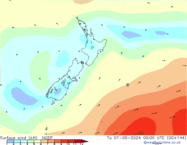 Vento 10 m (bft) NCEP mar 07.05.2024 00 UTC