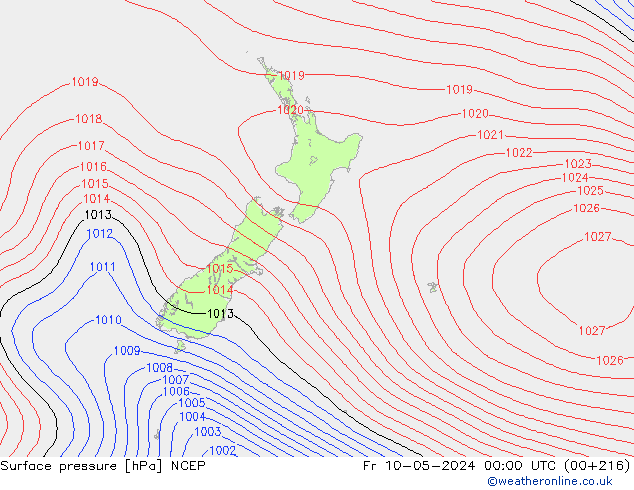 Atmosférický tlak NCEP Pá 10.05.2024 00 UTC