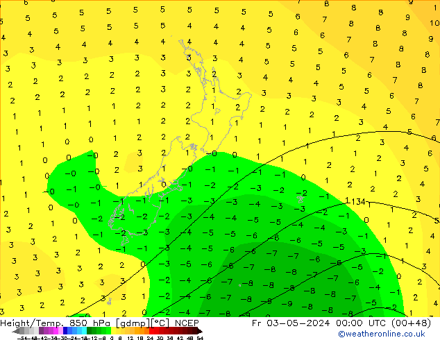 Height/Temp. 850 гПа NCEP пт 03.05.2024 00 UTC