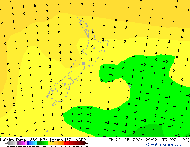 Height/Temp. 850 hPa NCEP Th 09.05.2024 00 UTC