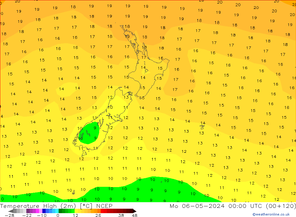 Max.temperatuur (2m) NCEP ma 06.05.2024 00 UTC