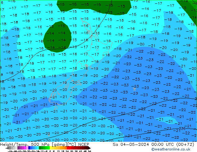 Height/Temp. 500 hPa NCEP sab 04.05.2024 00 UTC