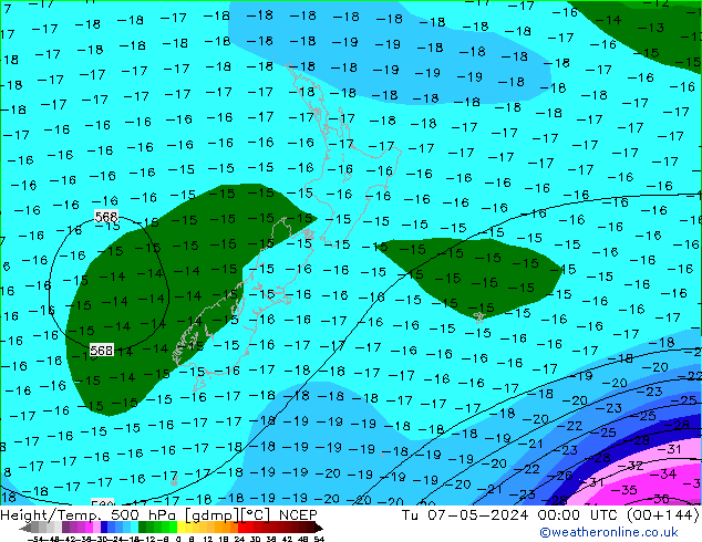 Height/Temp. 500 гПа NCEP вт 07.05.2024 00 UTC