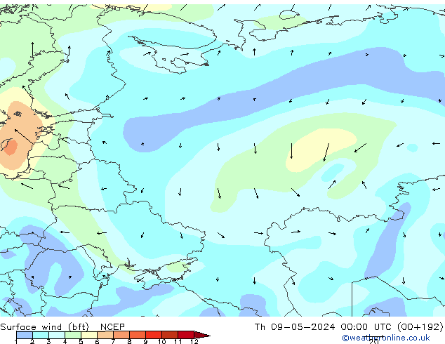 Wind 10 m (bft) NCEP do 09.05.2024 00 UTC