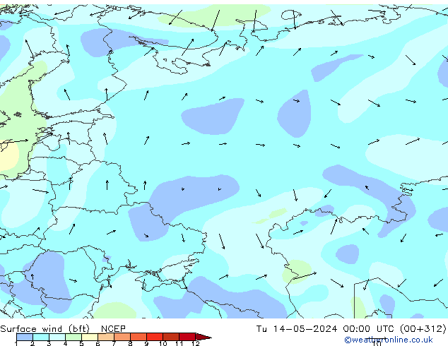 Surface wind (bft) NCEP Tu 14.05.2024 00 UTC