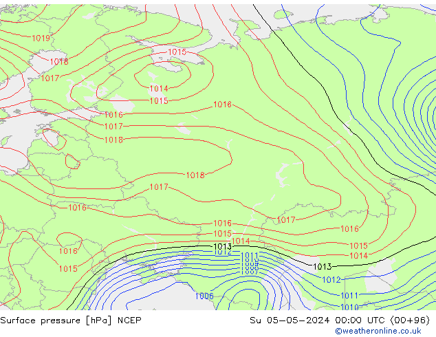 Pressione al suolo NCEP dom 05.05.2024 00 UTC