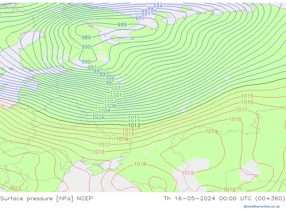 Surface pressure NCEP Th 16.05.2024 00 UTC