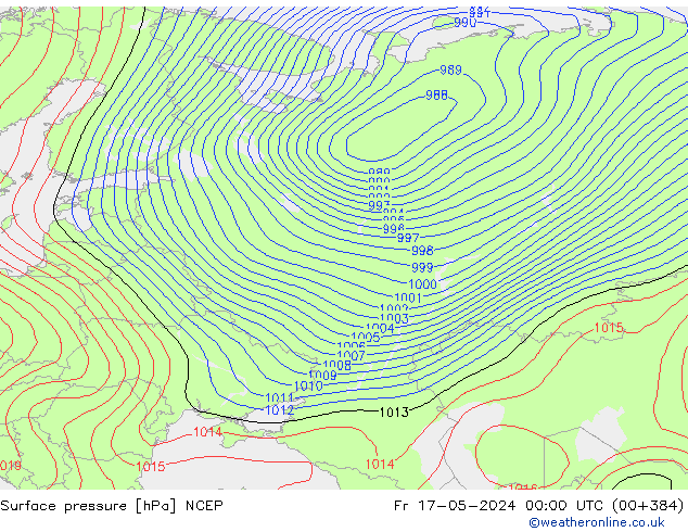 Atmosférický tlak NCEP Pá 17.05.2024 00 UTC
