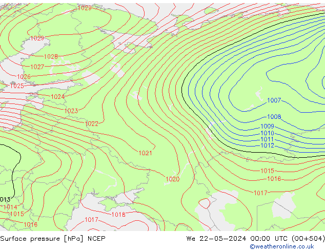 Atmosférický tlak NCEP St 22.05.2024 00 UTC