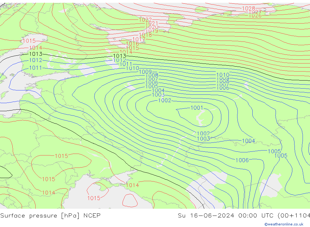 Luchtdruk (Grond) NCEP zo 16.06.2024 00 UTC