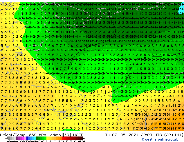 Géop./Temp. 850 hPa NCEP mar 07.05.2024 00 UTC