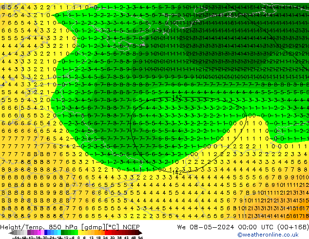 Yükseklik/Sıc. 850 hPa NCEP Çar 08.05.2024 00 UTC