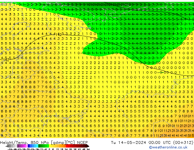 Height/Temp. 850 hPa NCEP Tu 14.05.2024 00 UTC