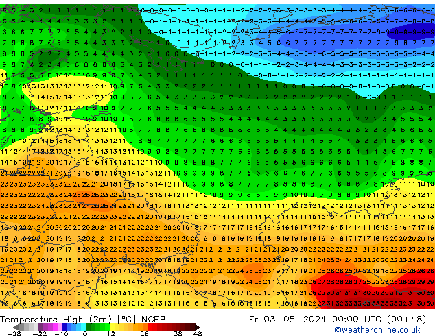 Темпер. макс 2т NCEP пт 03.05.2024 00 UTC