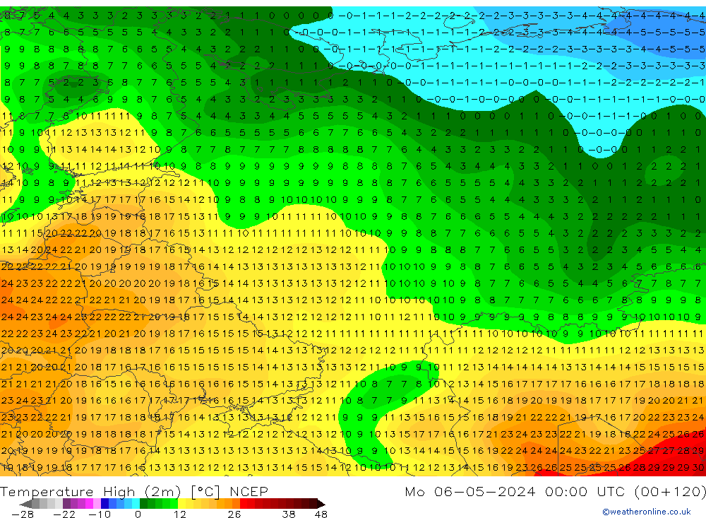 Maksimum Değer (2m) NCEP Pzt 06.05.2024 00 UTC