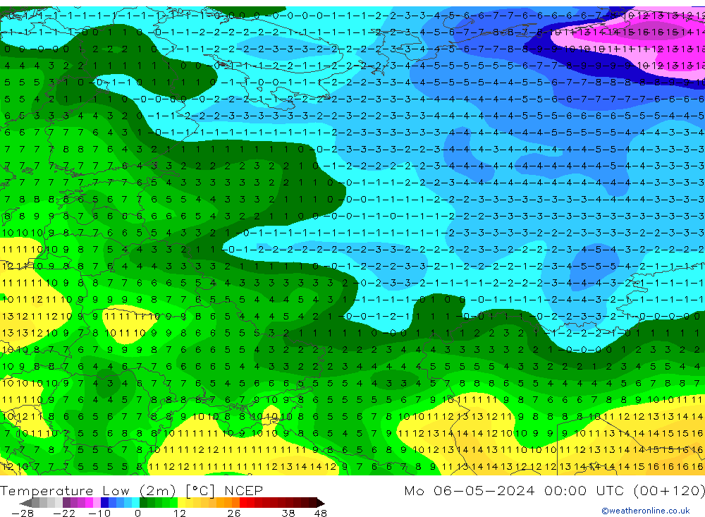 Temperature Low (2m) NCEP Mo 06.05.2024 00 UTC