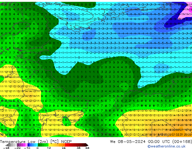 Temperature Low (2m) NCEP We 08.05.2024 00 UTC