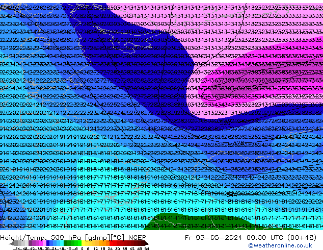 Height/Temp. 500 hPa NCEP Sex 03.05.2024 00 UTC