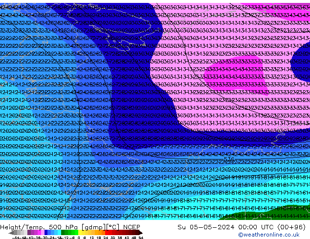 Height/Temp. 500 hPa NCEP nie. 05.05.2024 00 UTC