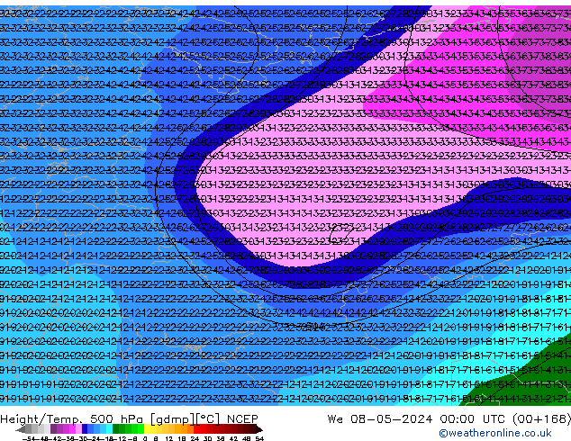 Yükseklik/Sıc. 500 hPa NCEP Çar 08.05.2024 00 UTC