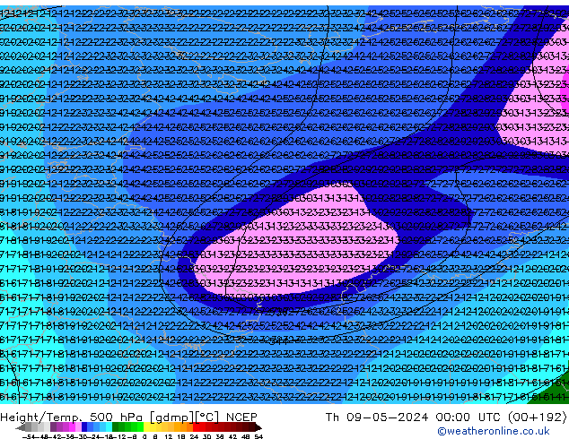 Height/Temp. 500 hPa NCEP czw. 09.05.2024 00 UTC