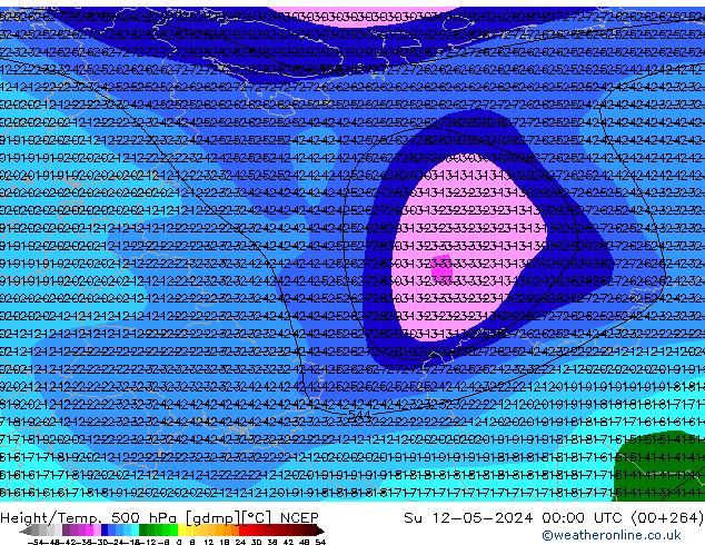 Geop./Temp. 500 hPa NCEP dom 12.05.2024 00 UTC